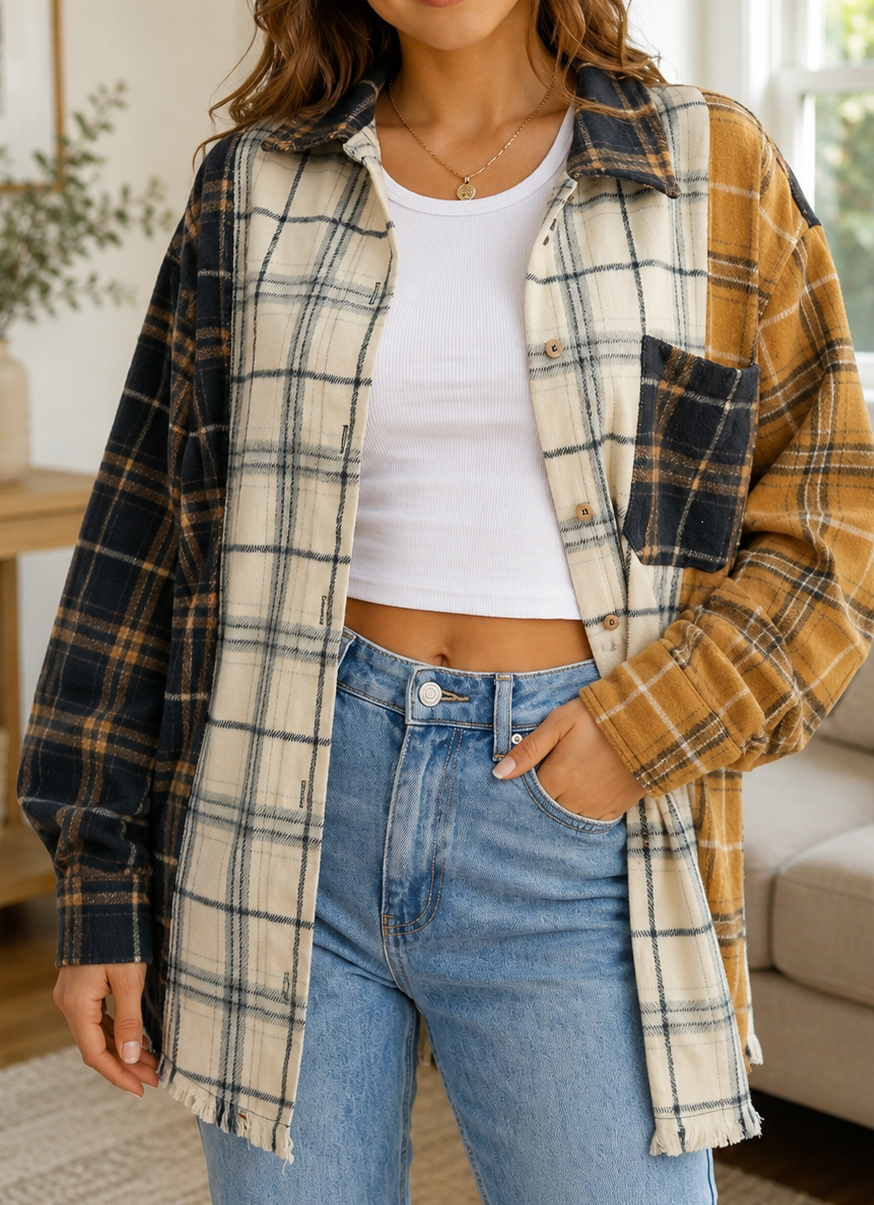 Plaid Button Up Shacket RTS