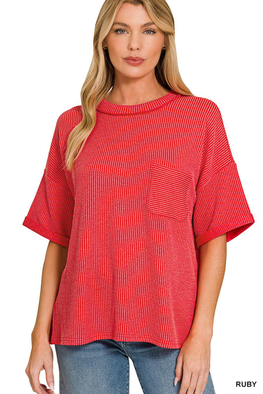 Raised- Rib Front Pocket Top Zenana RTS