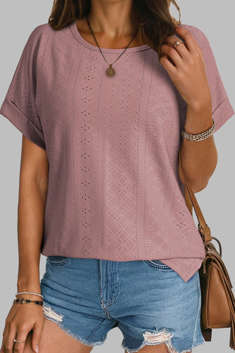 Eyelet Jacquard Cuffed Top RTS