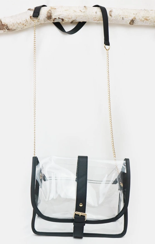 Clear/Black Stadium Bag with Gold Chain