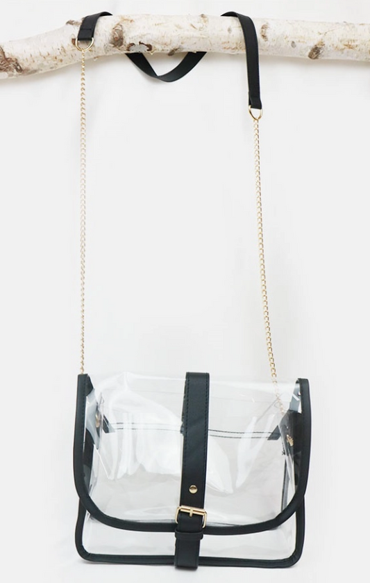 Clear/Black Stadium Bag with Gold Chain