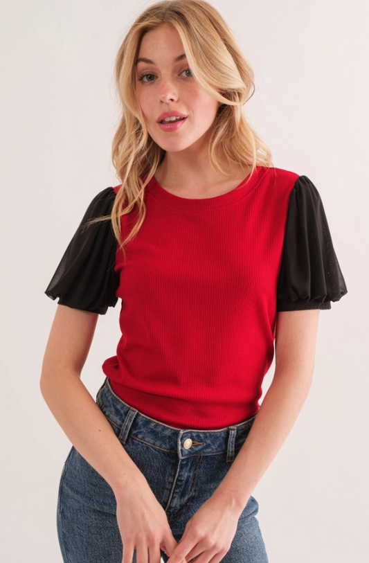 Red Top w/ Black Sleeves