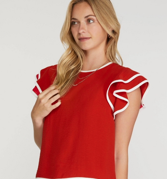 Ruffle Sleeve Game Day Top - Red or Black