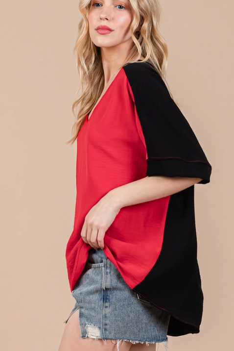 Colorblock Red and Black Top