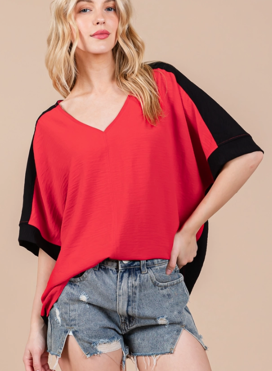 Colorblock Red and Black Top