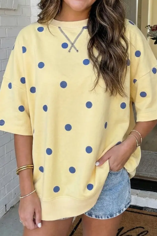 Yellow and Blue Polka Dot Shirt