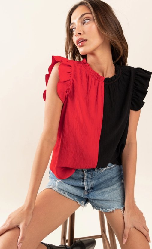 Red / Black Split Color Top