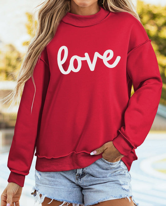 Red Reversible Love Mock Neck Sweatshirt RTS