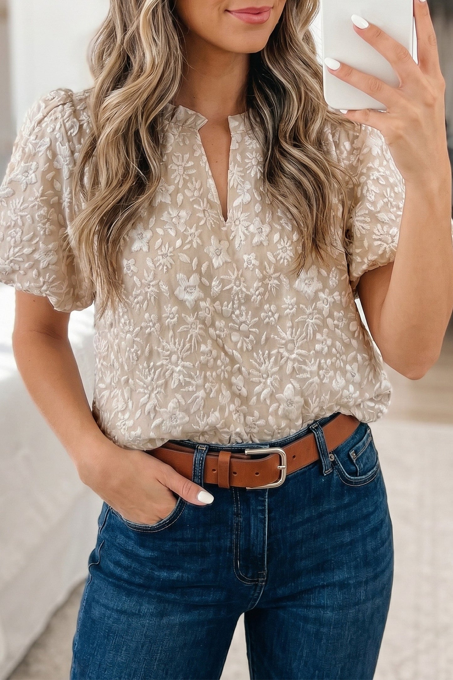 Floral Textured Puff Blouse RTS