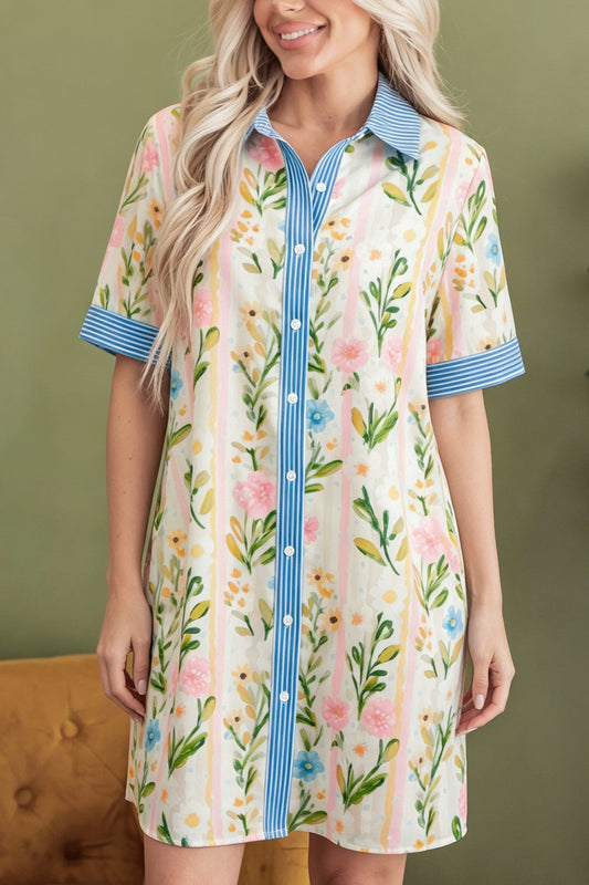 Floral Stripe Button Dress