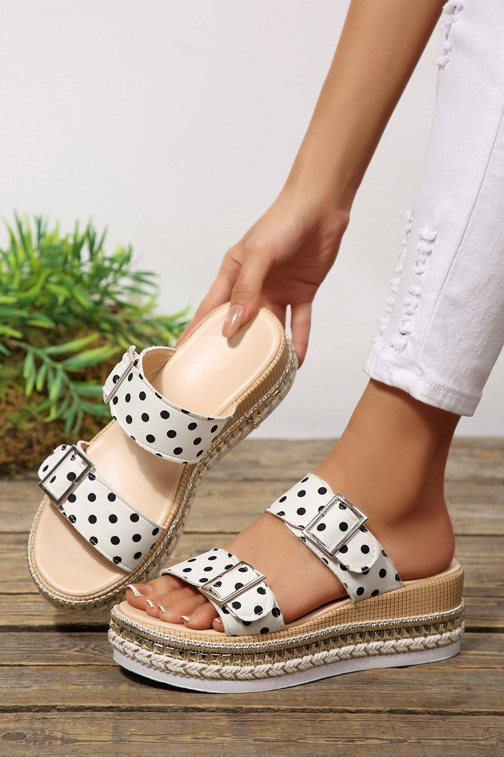 Polka Dot Platform Buckle Shoes